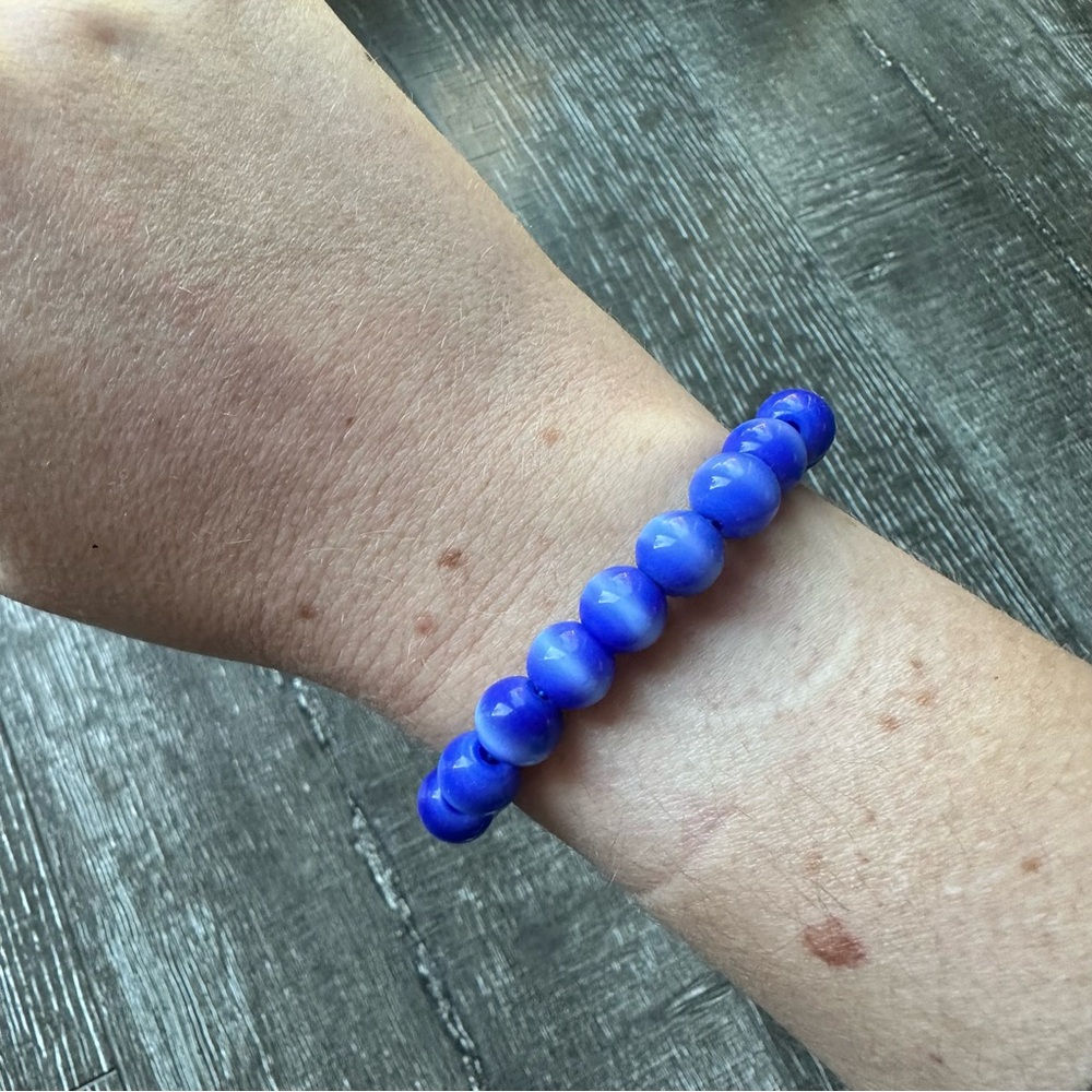 Electric Blue Cat’s Eye Beaded Stretch Bracelet